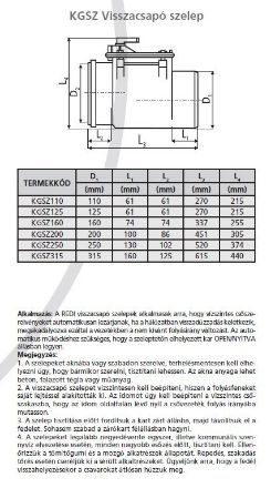 Mutassa a/az KG 250 csatorna visszacsapó szelep részleteit Kép KG 250 csatorna visszacsapó szelep