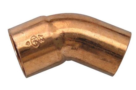 Mutassa a/az Forrasztható réz 45° ív 22mm, KB, 45°könyök  részleteit Kép Forrasztható réz 45° ív 22mm, KB, 45°könyök