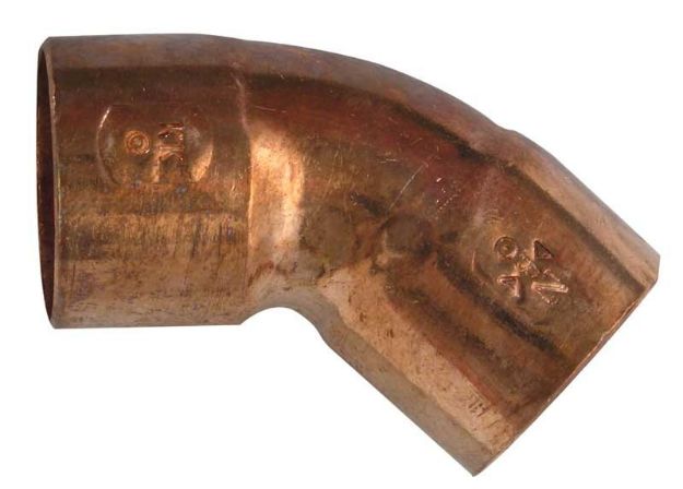 Kép Forrasztható réz 45° ív 22mm, BB, 45°könyök 
