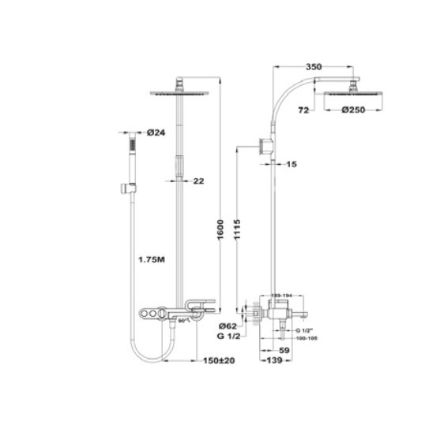 Mutassa a/az Teka LAVI zuhanyrendszer egykaros csapteleppel fekete részleteit Kép Teka LAVI zuhanyrendszer egykaros csapteleppel fekete