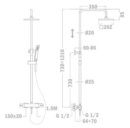 Mutassa a/az Teka SOLLER fekete termosztátos zuhanyrendszer részleteit Kép Teka SOLLER fekete termosztátos zuhanyrendszer