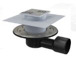 Kép AlcaPlast Padlóösszefolyó vízszintes elvezetéssel NA75/50mm, rozsdamentes ráccsal (105x105mm), vizes és száraz bűzelzáróval, két szigetelő karimával