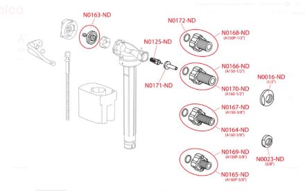 Mutassa a/az Alcaplast A150 1/2"  univerzális feltöltő szelep oldalsó részleteit Kép Alcaplast A150 1/2"  univerzális feltöltő szelep oldalsó
