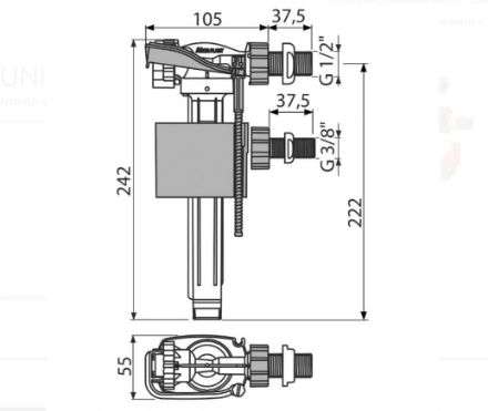 Mutassa a/az Alca Plast 3/8˝ A 160 UNI univerzális töltőszelep (fém menetes) részleteit Kép Alca Plast 3/8˝ A 160 UNI univerzális töltőszelep (fém menetes)
