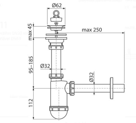 Mutassa a/az Alca Plast A 411 5/4˝- NA32 műanyag mosdószifon fém leeresztő szeleppel részleteit Kép Alca Plast A 411 5/4˝- NA32 műanyag mosdószifon fém leeresztő szeleppel