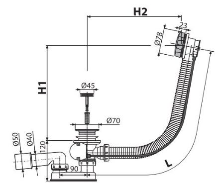 Mutassa a/az Alcaplast A 55 K automata kádszifon részleteit Kép Alcaplast A 55 K automata kádszifon