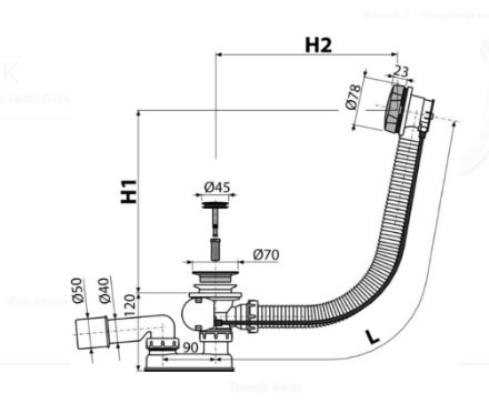 Mutassa a/az Alcaplast A 55 K-80 automata kádszifon részleteit Kép Alcaplast A 55 K-80 automata kádszifon