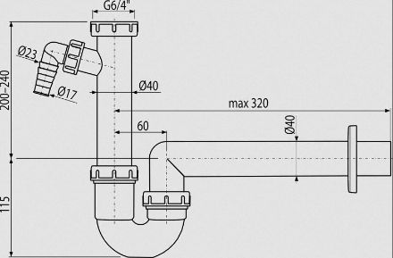 Mutassa a/az Alca Plast A 81 DN 40  6/4˝ műa. csőszifon, mosógép csatl. részleteit Kép Alca Plast A 81 DN 40  6/4˝ műa. csőszifon, mosógép csatl.