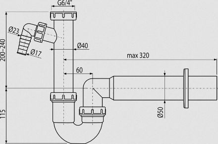Mutassa a/az Alca Plast A 81 DN 50  6/4˝ műa. csőszifon, mosógép csatl. részleteit Kép Alca Plast A 81 DN 50  6/4˝ műa. csőszifon, mosógép csatl.