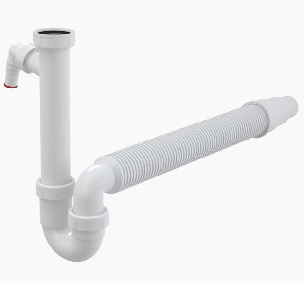 Kép Alca Plast A83 DN 50/40  6/4˝ műanyag csőszifon, mosógép csatlakozóval, flexibilis csővel