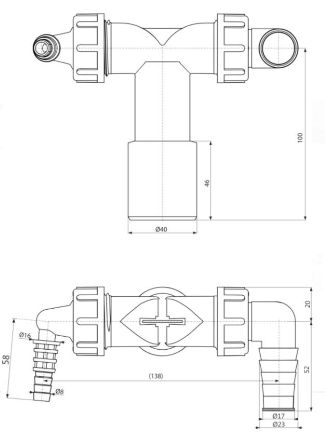 Mutassa a/az Alca Plast P156Z Dupla tömlő csonk DN40/32 visszacsapó szelepekkel részleteit Kép Alca Plast P156Z Dupla tömlő csonk DN40/32 visszacsapó szelepekkel