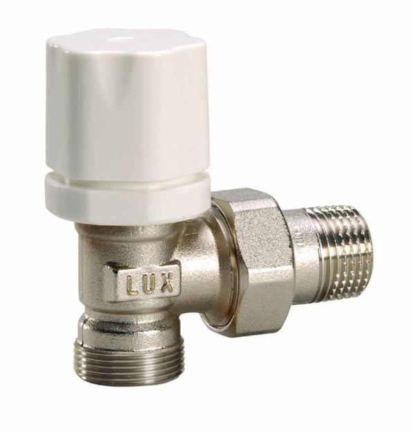 Kép Luxor 1/2˝ RS2512 termosztatikus rad.szelep, sarok, termosztát opcióval, műa./rézcsőhöz (24x19)