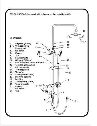 Mutassa a/az Delta fali zuhanyszett, fejzuhannyal és kézi zuhannyal részleteit Kép Delta fali zuhanyszett, fejzuhannyal és kézi zuhannyal