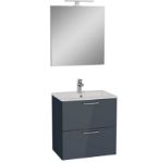 Kép Vitra Mia antraci fürdőszobaszekrény 59cmx39,5cm, mosdóval,tükörrel,lámpával, középen csaplyukkal