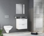 Kép Vitra Mia fehér fürdőszobaszekrény 59cmx39,5cm, mosdóval,tükörrel,lámpával, középen csaplyukkal