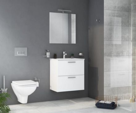 Mutassa a/az Vitra Mia fehér fürdőszobaszekrény 59cmx39,5cm, mosdóval,tükörrel,lámpával, középen csaplyukkal részleteit Kép Vitra Mia fehér fürdőszobaszekrény 59cmx39,5cm, mosdóval,tükörrel,lámpával, középen csaplyukkal