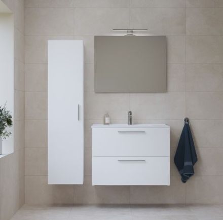 Mutassa a/az Vitra Mia fényes fehér fürdőszobaszekrény 79cmx39,5cm, mosdóval,tükörrel,lámpával, középen csaplyukkal részleteit Kép Vitra Mia fényes fehér fürdőszobaszekrény 79cmx39,5cm, mosdóval,tükörrel,lámpával, középen csaplyukkal