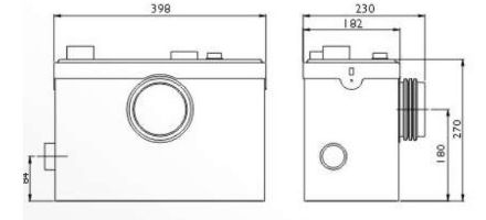 Mutassa a/az Sanipump Basic WC+2 szennyvízátemelő, WC + 1db felső csonk és 1db oldalsó csonk, darálós WC részleteit Kép Sanipump Basic WC+2 szennyvízátemelő, WC + 1db felső csonk és 1db oldalsó csonk, darálós WC