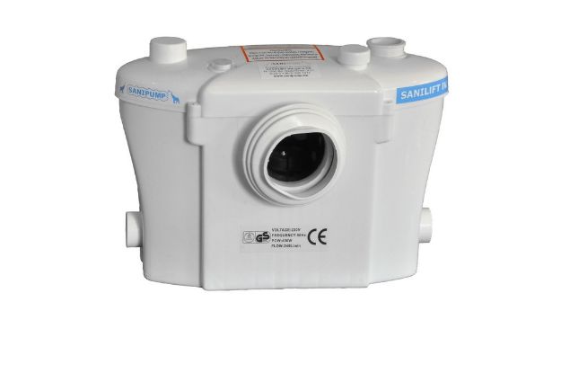 Kép Sanipump Optimum WC+3 szennyvízátemelő, 1db felső csonk és 2db oldalsó csonk, darálós WC