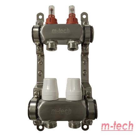 Mutassa a/az m-tech UniTherm áramlásmérős INOX osztó-gyűjtő, 1"x3/4" eurokónuszos csatlakozással, 2 körös részleteit Kép m-tech UniTherm áramlásmérős INOX osztó-gyűjtő, 1"x3/4" eurokónuszos csatlakozással, 2 körös