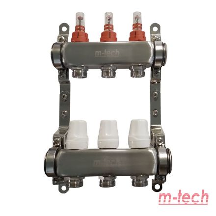 Mutassa a/az m-tech UniTherm áramlásmérős INOX osztó-gyűjtő, 1"x3/4" eurokónuszos csatlakozással, 3 körös részleteit Kép m-tech UniTherm áramlásmérős INOX osztó-gyűjtő, 1"x3/4" eurokónuszos csatlakozással, 3 körös