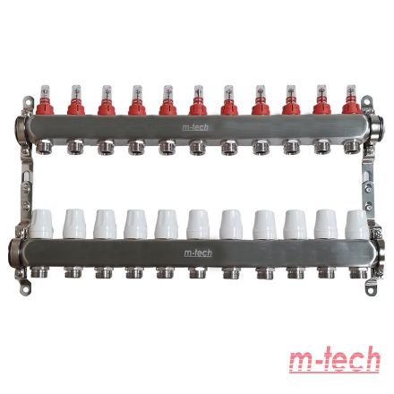 Mutassa a/az m-tech UniTherm áramlásmérős INOX osztó-gyűjtő, 1" 3/4" eurokónuszos csatlakozással, 11 körös részleteit Kép m-tech UniTherm áramlásmérős INOX osztó-gyűjtő, 1" 3/4" eurokónuszos csatlakozással, 11 körös