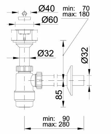 Mutassa a/az Styron 5/4˝ - NA32 műanyag búraszifon fix leeresztőszeleppel részleteit Kép Styron 5/4˝ - NA32 műanyag búraszifon fix leeresztőszeleppel