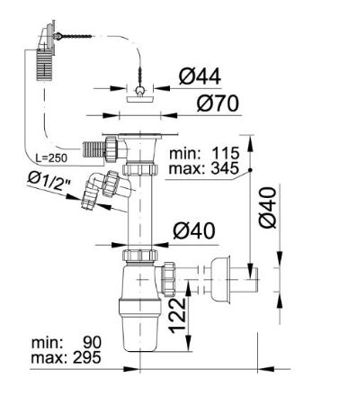 Mutassa a/az Egymedencés mosogatószifon túlfolyóval részleteit Kép Egymedencés mosogatószifon túlfolyóval