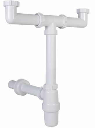 Mutassa a/az Kétmedencés mosogatószifon leeresztő nélkül részleteit Kép Kétmedencés mosogatószifon leeresztő nélkül