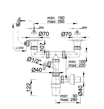 Mutassa a/az Styron 6/4˝ NA40  2 medencés mosogatószifon 1túlfolyóval, mosógép csatlakozóval részleteit Kép Styron 6/4˝ NA40  2 medencés mosogatószifon 1túlfolyóval, mosógép csatlakozóval