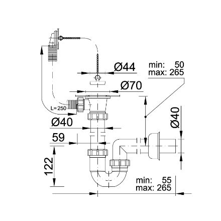 Mutassa a/az Styron 6/4˝ - NA40 műanyag csőszifon túlfolyóval, leeresztőszeleppel részleteit Kép Styron 6/4˝ - NA40 műanyag csőszifon túlfolyóval, leeresztőszeleppel