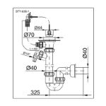 Kép Styron 638-1 csőszifon 40 mm -es elfolyással, leeresztőszeleppel, mosogatógép csatlakozással
