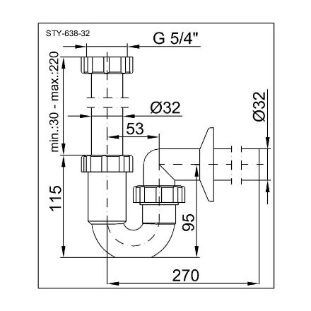 Mutassa a/az Styron 638-32 csőszifon 32 mm -es elfolyással részleteit Kép Styron 638-32 csőszifon 32 mm -es elfolyással