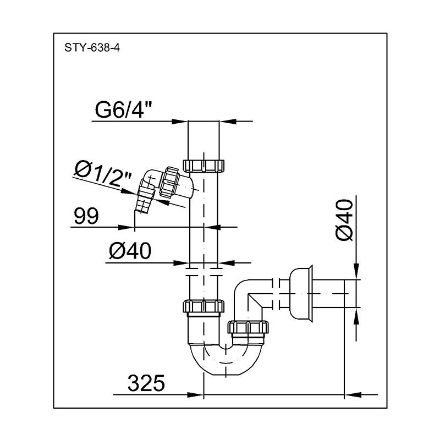 Mutassa a/az Styron 638-4 csőszifon 40 mm -es elfolyással, mosogatógép csatlakozással részleteit Kép Styron 638-4 csőszifon 40 mm -es elfolyással, mosogatógép csatlakozással