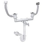 Kép Styron 639-1 kétmedencés csőszifon 40 mm-es elfolyással, 2 darab leeresztőszeleppel, 2 darab szögletes túlfolyóval, mosogatógép csatlakozóval