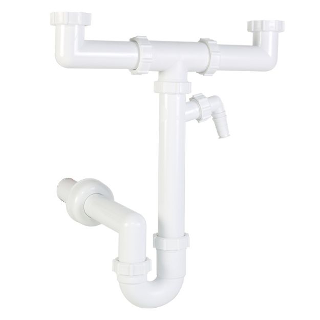 Kép Styron 639-3 kétmedencés csőszifon 40 mm-es elfolyással, mosogatógép csatlakozással