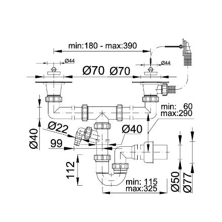 Mutassa a/az Styron 6/4˝ - NA40 kétmedencés műanyag csőszifon, leeresztőszeleppel, mosogatógép-csatlakozóval részleteit Kép Styron 6/4˝ - NA40 kétmedencés műanyag csőszifon, leeresztőszeleppel, mosogatógép-csatlakozóval