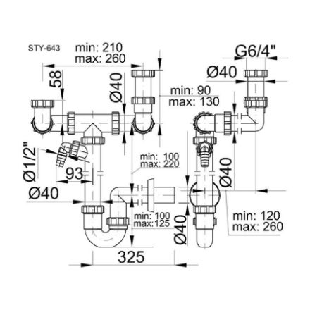 Mutassa a/az Styron 6/4˝ NA40 helytakarékos egymedencés, gyümölcsmosós csőszifon részleteit Kép Styron 6/4˝ NA40 helytakarékos egymedencés, gyümölcsmosós csőszifon