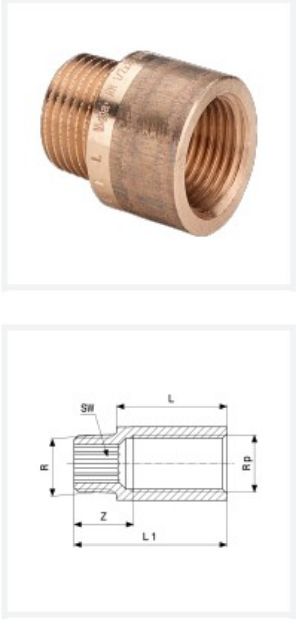 Kép VIEGA csaphosszabbító, vörösöntvény 1/2˝*20mm