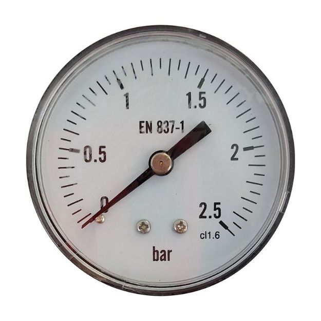 Kép KEDE 0-2,5 bar, 1/4˝ (D63mm) hátsó csatlakozású nyomásmérő, fém házban