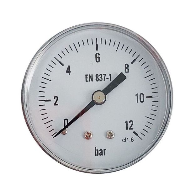 Kép KEDE 0-12,0 bar, 1/4˝ (D63mm) hátsó csatlakozású nyomásmérő, fém házban