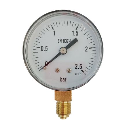 Mutassa a/az KEDE 0-2,5 bar, 1/4˝ (D63mm) alsó csatlakozású nyomásmérő, fém házban részleteit Kép KEDE 0-2,5 bar, 1/4˝ (D63mm) alsó csatlakozású nyomásmérő, fém házban