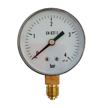 Mutassa a/az KEDE 0-4,0 bar, 1/4˝ (D63mm) alsó csatlakozású nyomásmérő, fém házban részleteit Kép KEDE 0-4,0 bar, 1/4˝ (D63mm) alsó csatlakozású nyomásmérő, fém házban