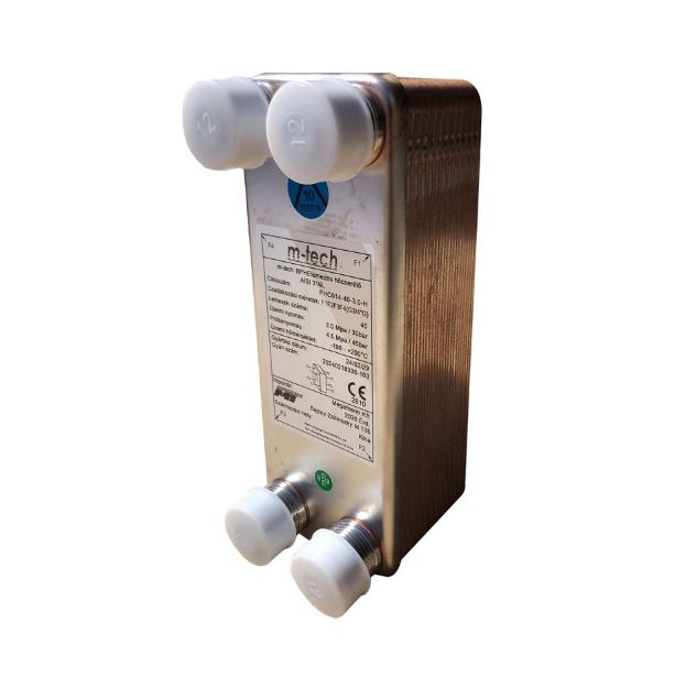 Kép m-tech FHC014 20 lemezes, rézzel forrasztott INOX hőcserélő 4x3/4" csatlakozócsonkokkal