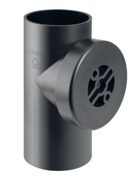 Kép Geberit D75/75 PE-HD 90°-os tisztítóidom, lecsavarható kupakkal