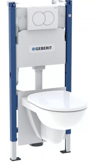 Kép Geberit Duofix Basic szerelőelem, Selnova fali WC csésze ülőkével, Delta fehér nyomólappal