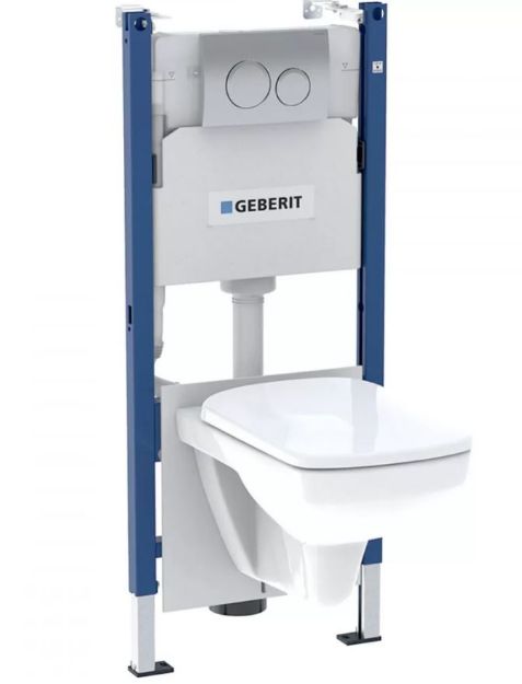 Kép Geberit Duofix Basic szerelőelem, Selnova Square Rimfree fali WC, lecsapadódásgátlós ülőkével
