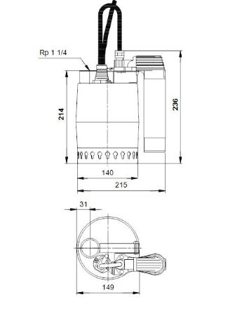 Mutassa a/az Grundfos Unilift KP 350-A1 szennyezettvíz-szivattyú részleteit Kép Grundfos Unilift KP 350-A1 szennyezettvíz-szivattyú