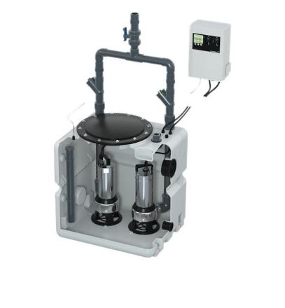 Mutassa a/az Grundfos Duolift 270.50.AP50B.11.3 kétszivattyús átemelő berendezés részleteit Kép Grundfos Duolift 270.50.AP50B.11.3 kétszivattyús átemelő berendezés