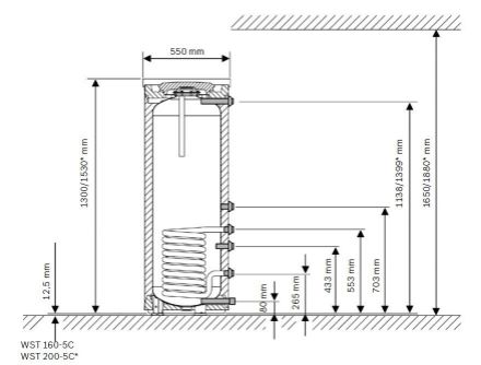 Mutassa a/az Bosch WST 200-5C indirekt fűtésű tároló részleteit Kép Bosch WST 200-5C indirekt fűtésű tároló